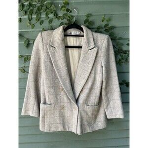 Morgan Taylor vintage wool-linen blend checkered blazer M L